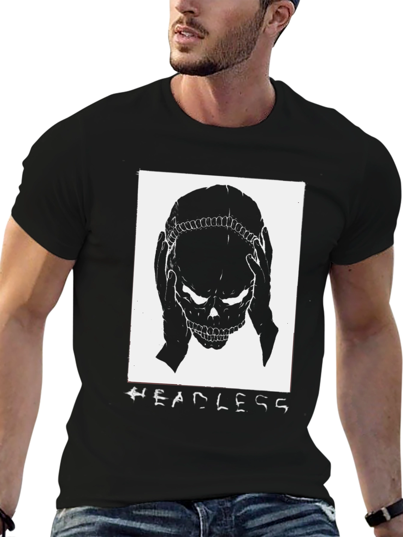 Headless Skull Graphic Tee - Black Cotton T-Shirt