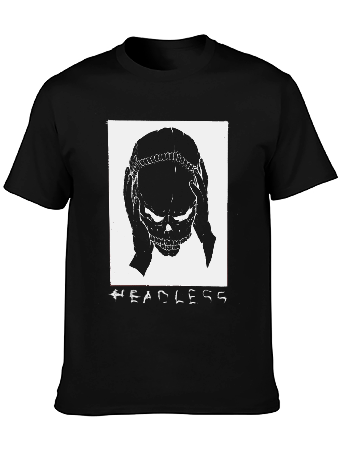 Headless Skull Graphic Tee - Black Cotton T-Shirt