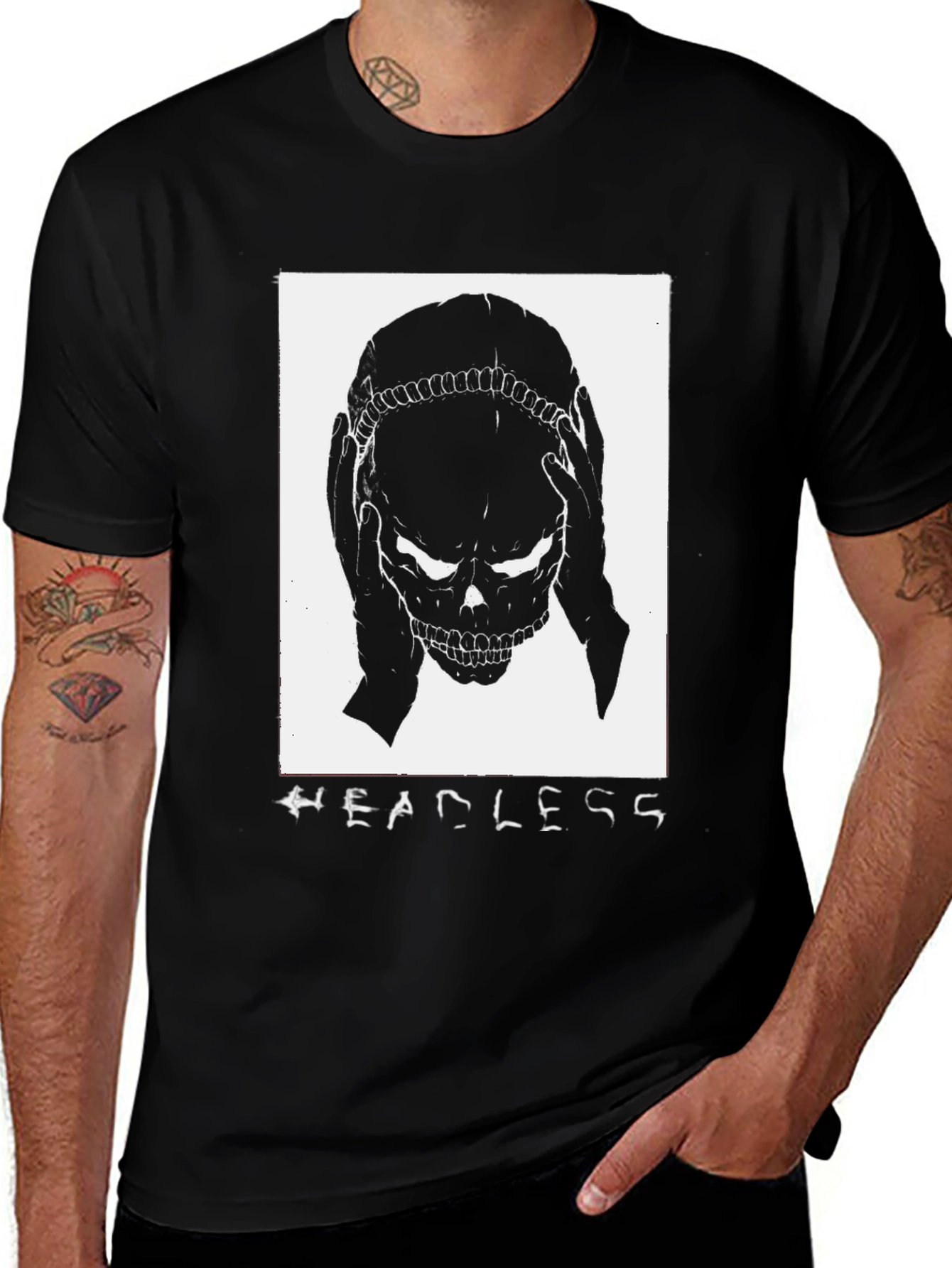 Headless Skull Graphic Tee - Black Cotton T-Shirt