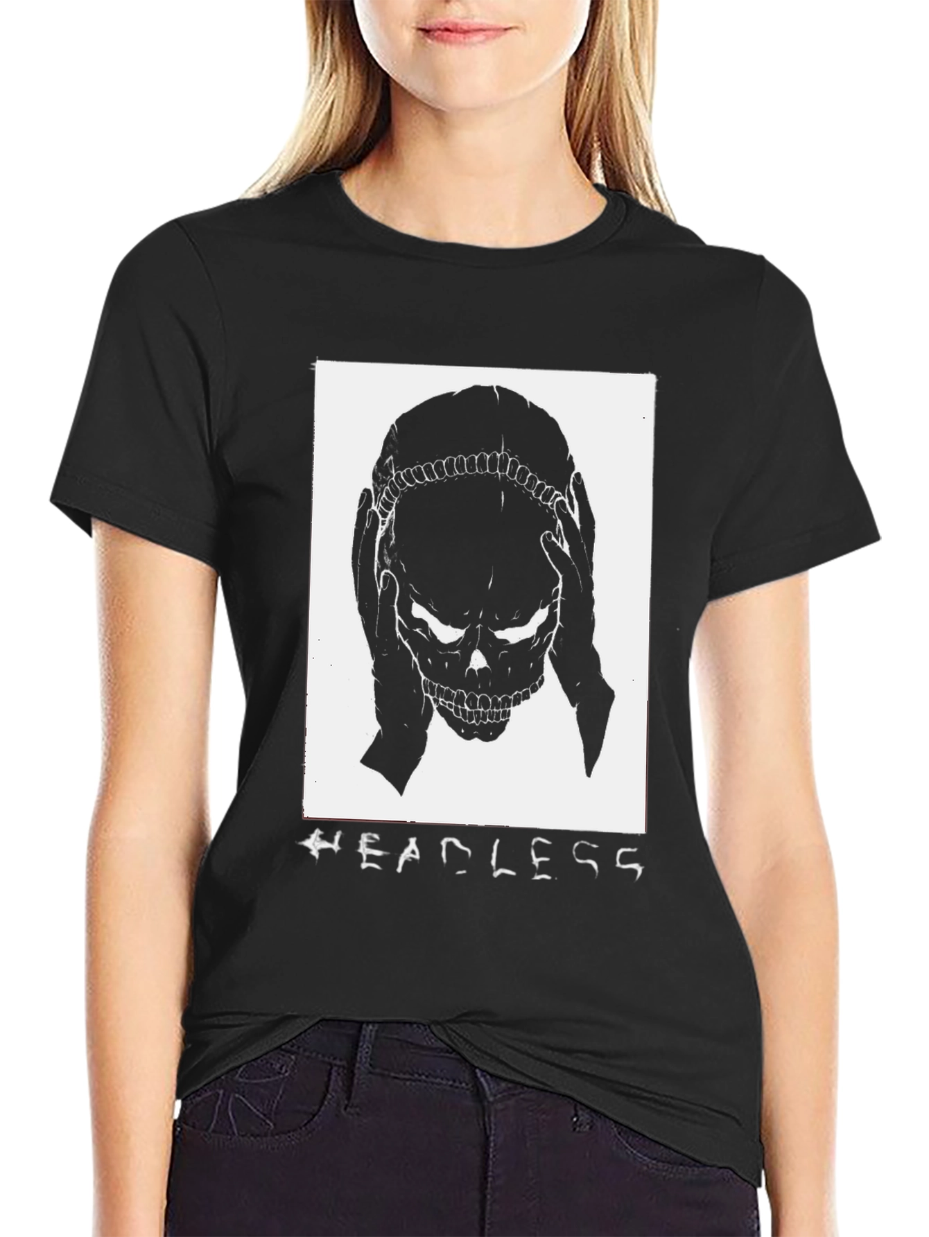 Headless Skull Graphic Tee - Black Cotton T-Shirt
