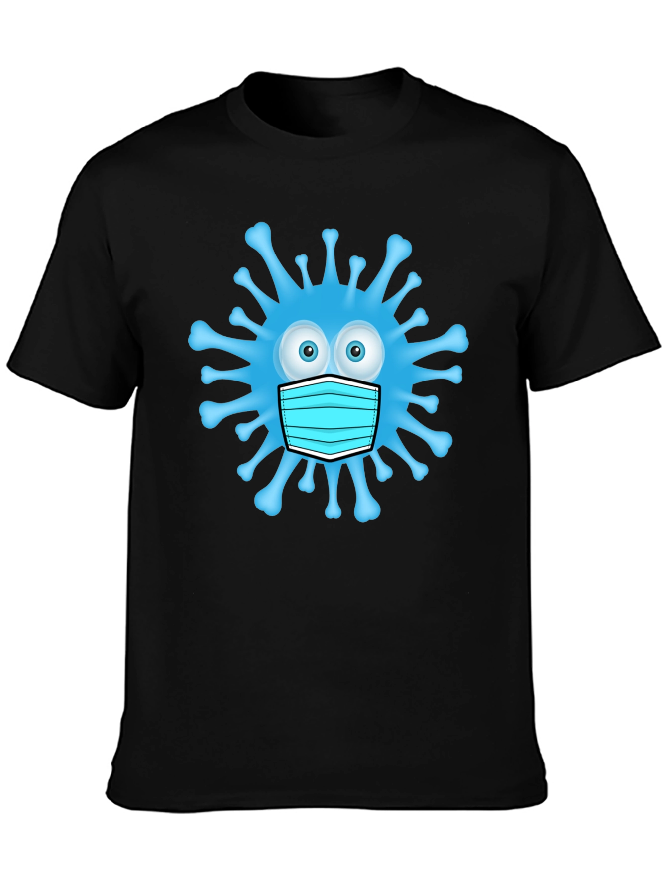 Cartoon Virus With Mask Mens Black T-Shirt