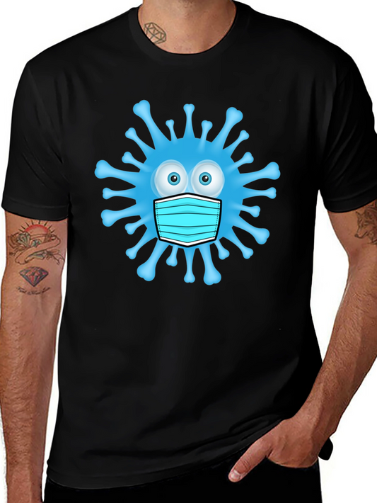 Cartoon Virus With Mask Mens Black T-Shirt
