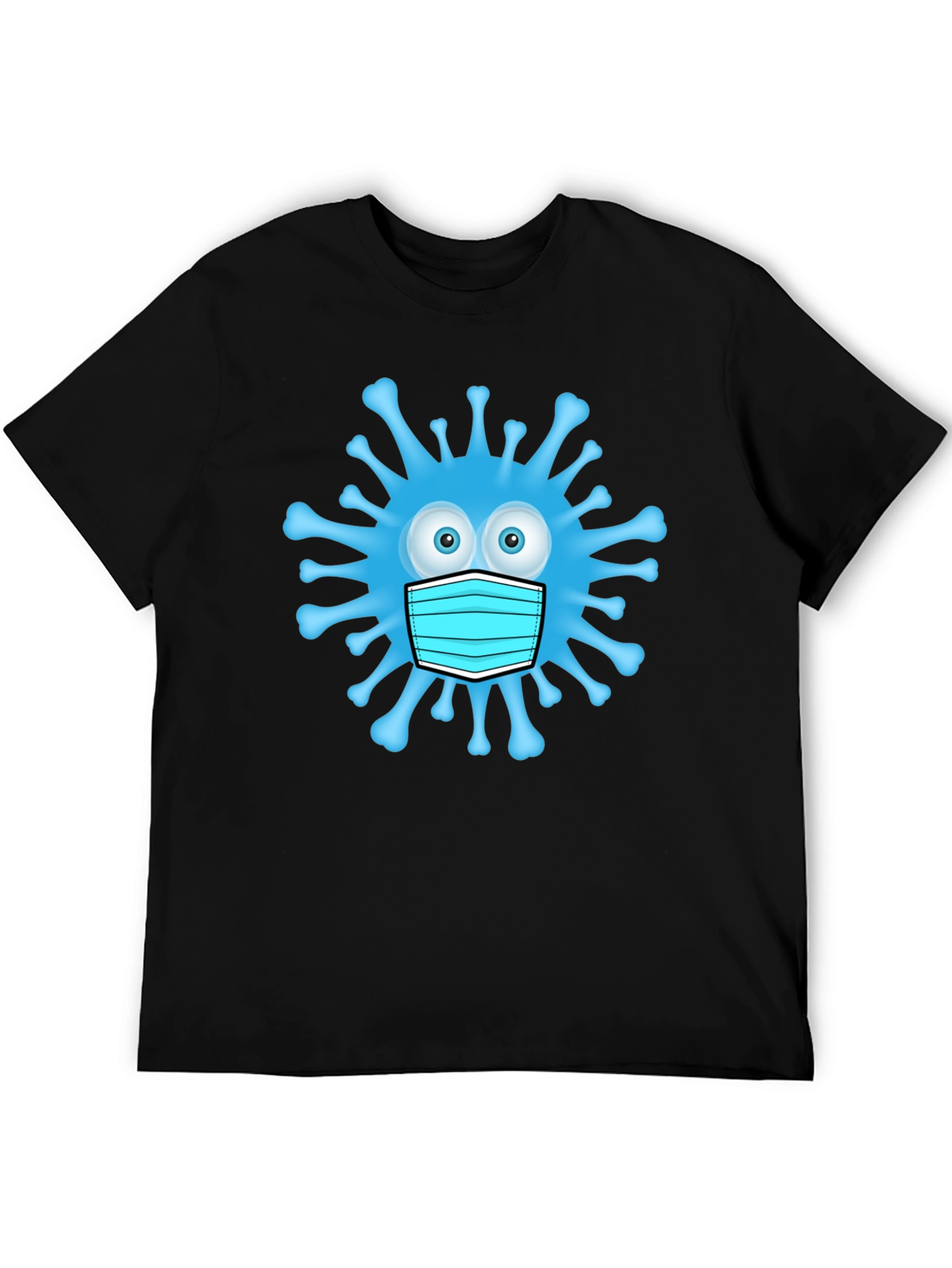 Cartoon Virus With Mask Mens Black T-Shirt
