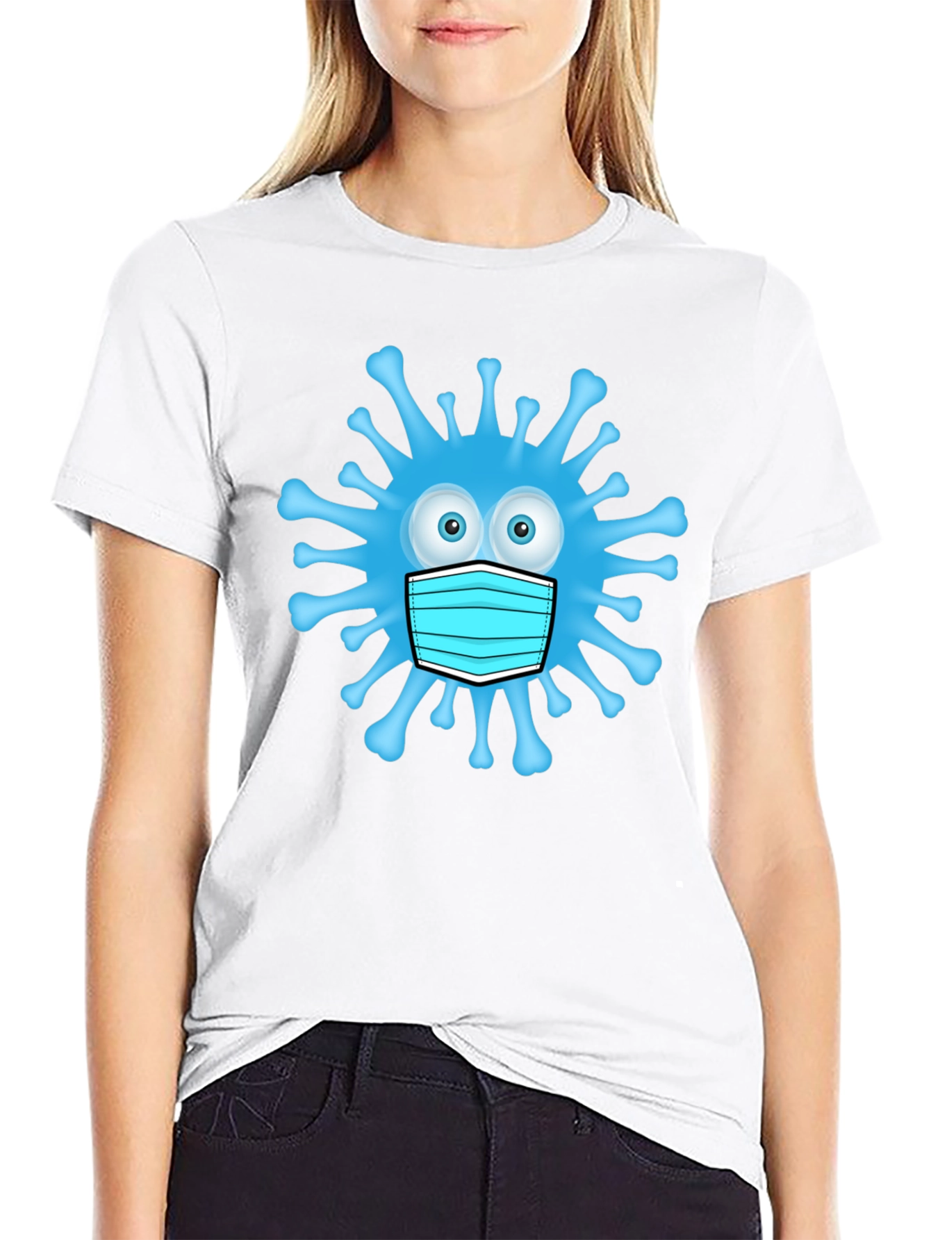 Cartoon Virus With Mask Mens Black T-Shirt