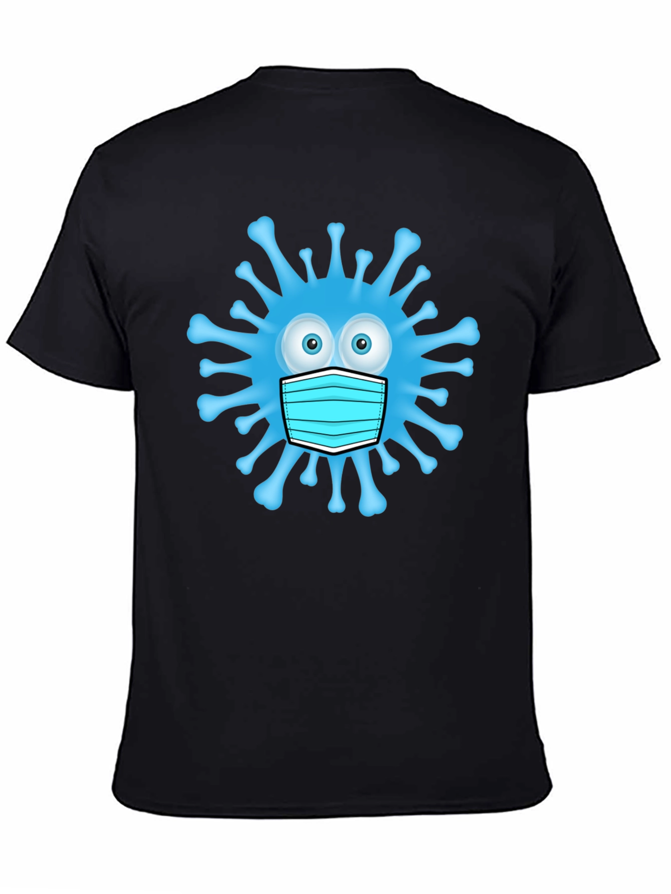 Cartoon Virus With Mask Mens Black T-Shirt