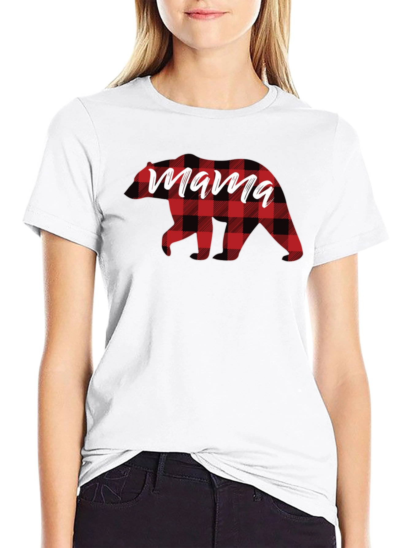 Mama Bear Plaid Graphic Tee - Stylish Comfort