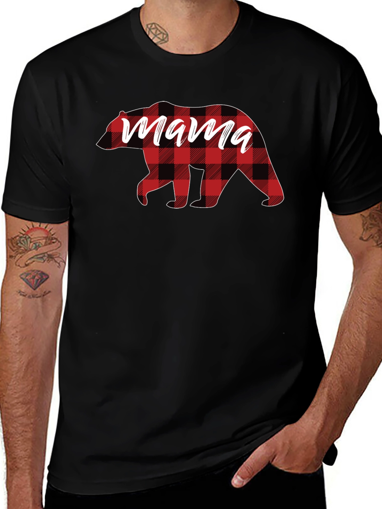 Mama Bear Plaid Graphic Tee - Stylish Comfort