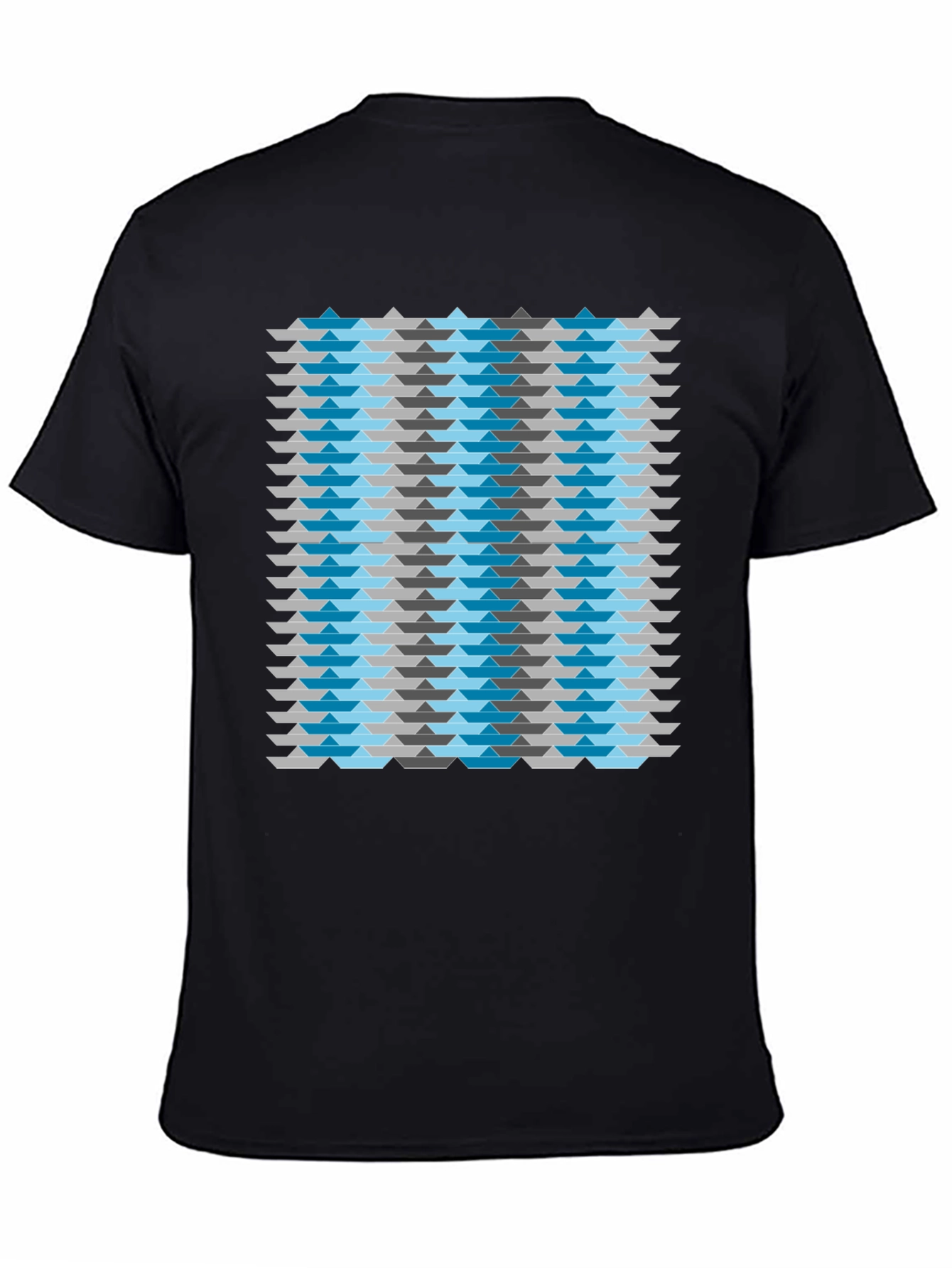 Abstract Geometric Boat Pattern Mens Black T-Shirt