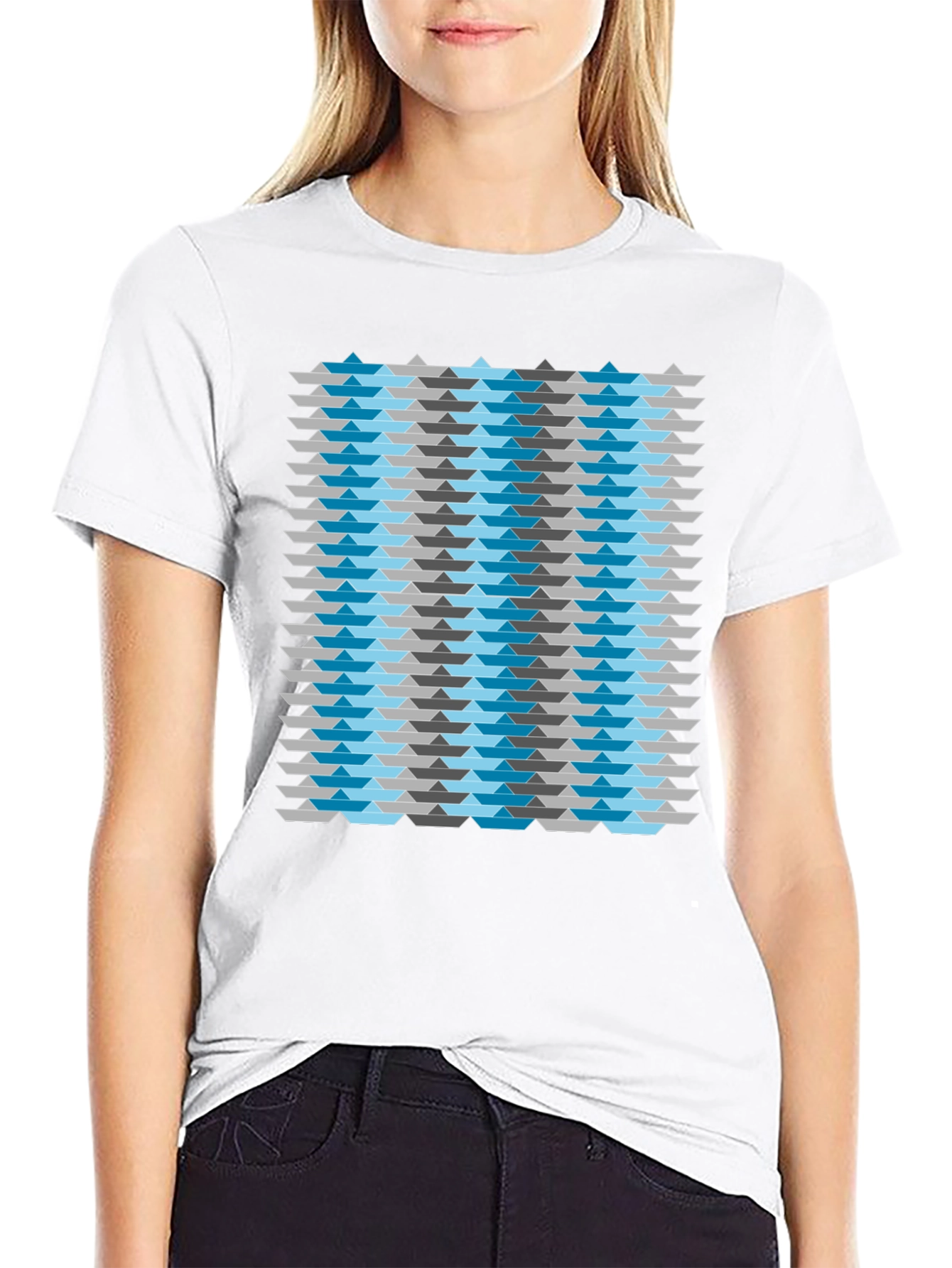 Abstract Geometric Boat Pattern Mens Black T-Shirt