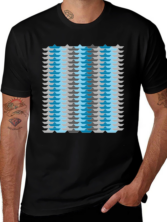 Abstract Geometric Boat Pattern Mens Black T-Shirt