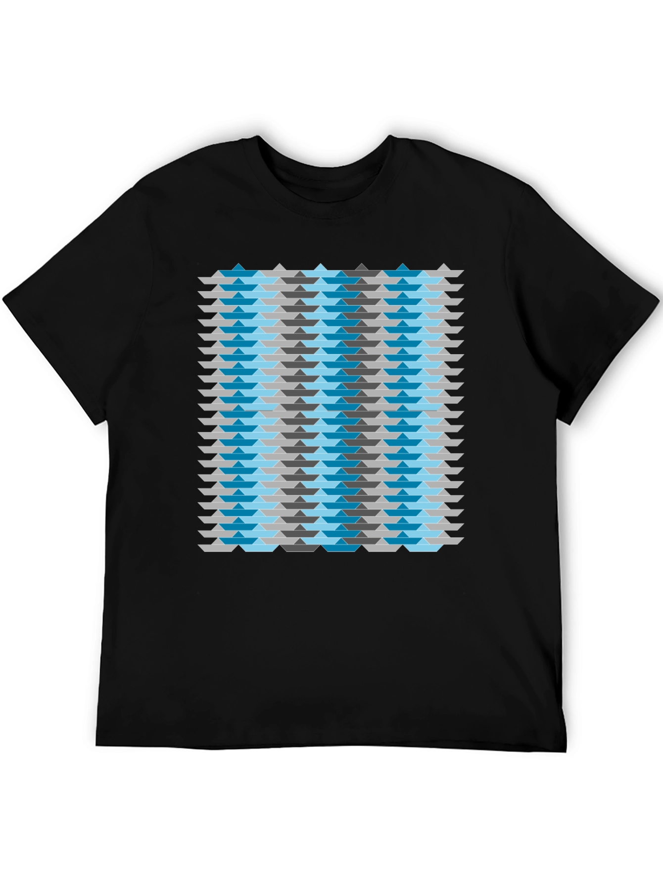 Abstract Geometric Boat Pattern Mens Black T-Shirt