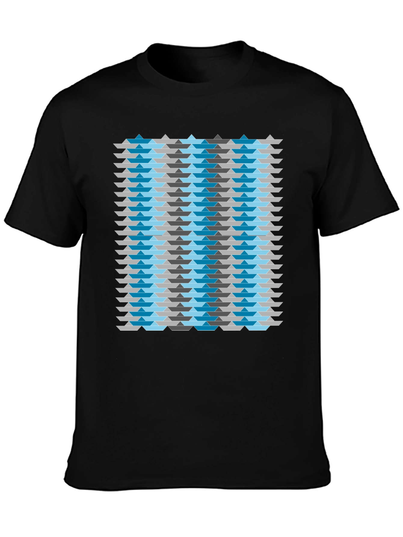 Abstract Geometric Boat Pattern Mens Black T-Shirt
