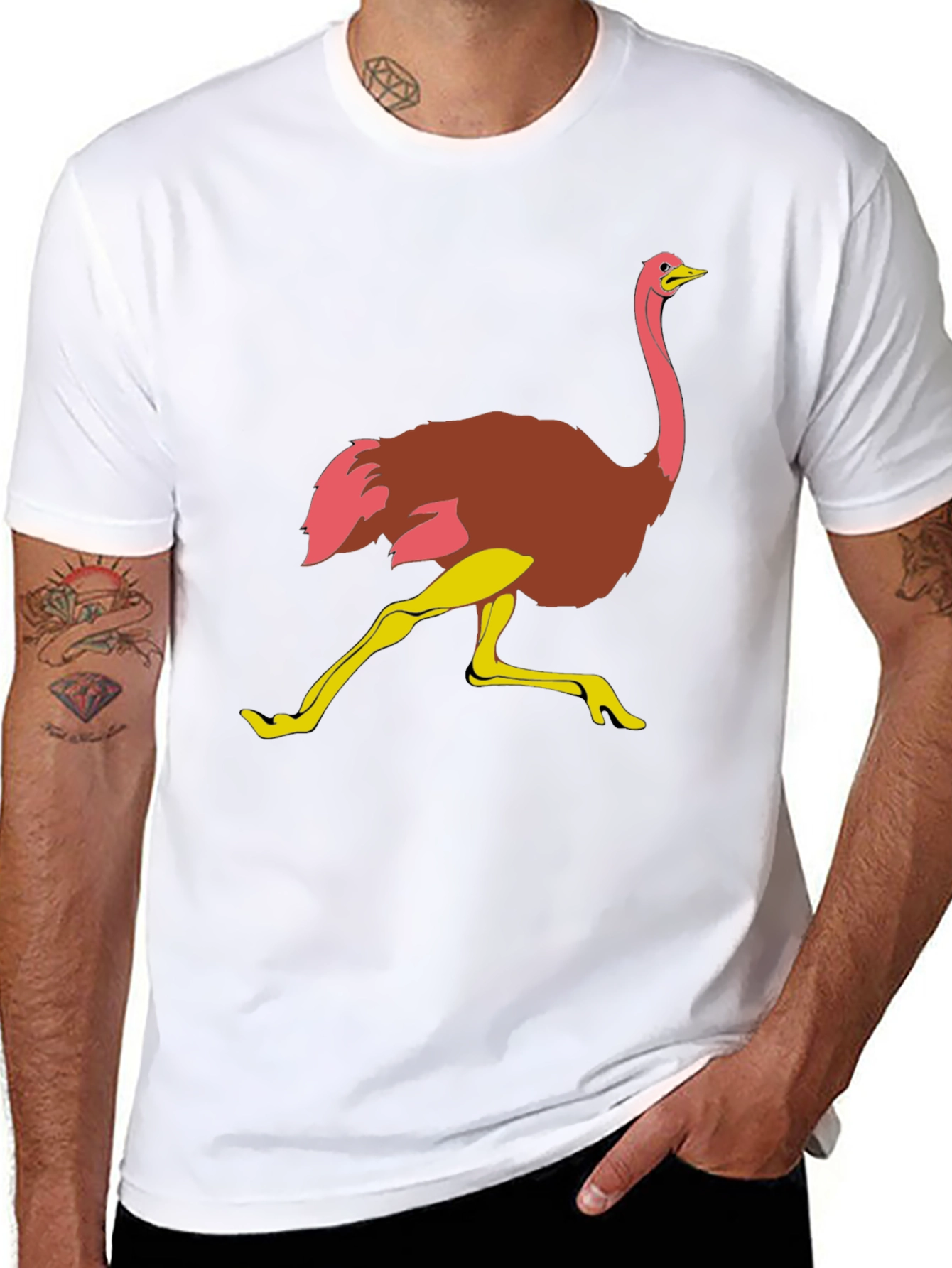 Ostrich Graphic Tee - Quirky Mens Black T-Shirt