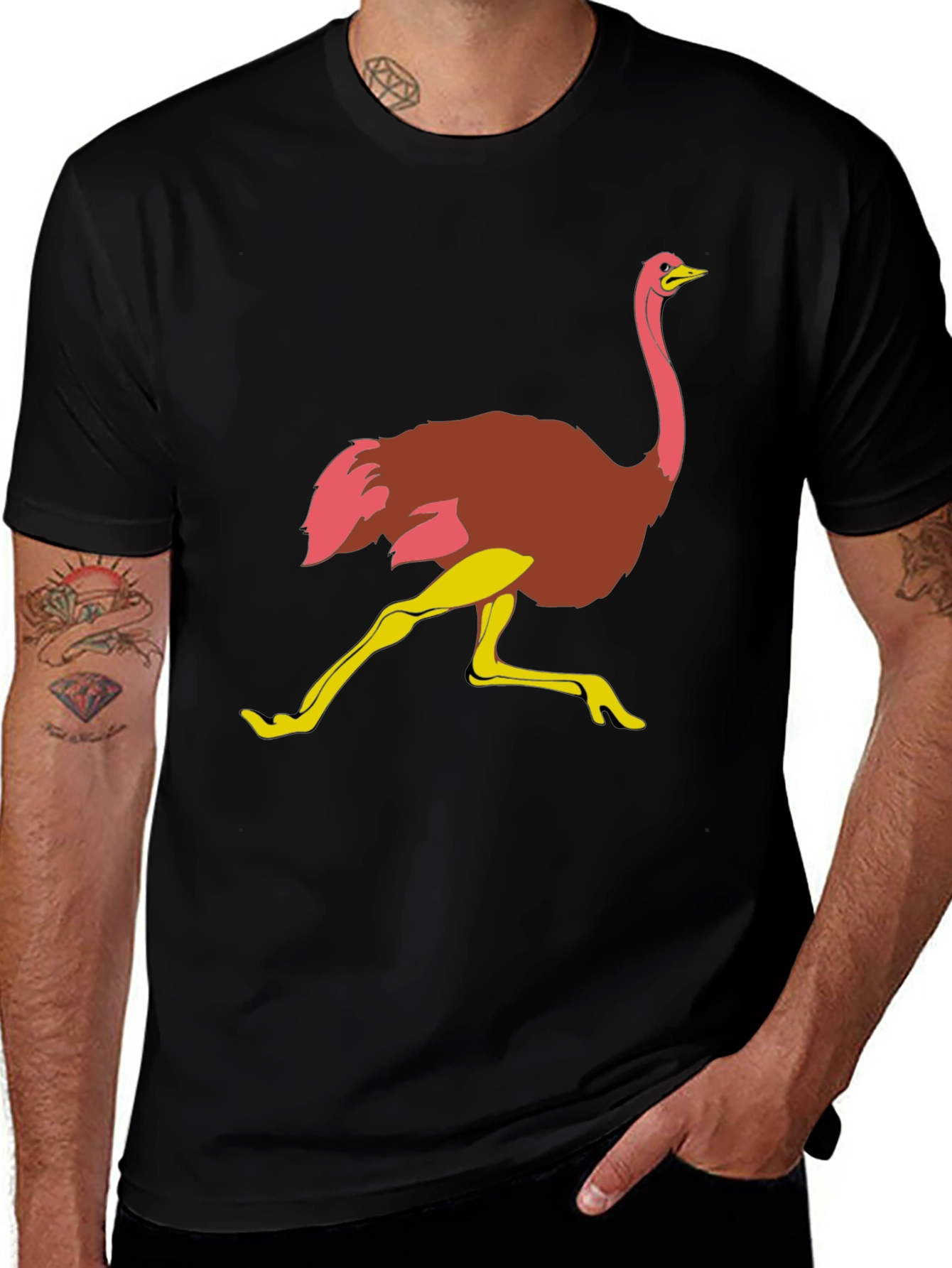 Ostrich Graphic Tee - Quirky Mens Black T-Shirt