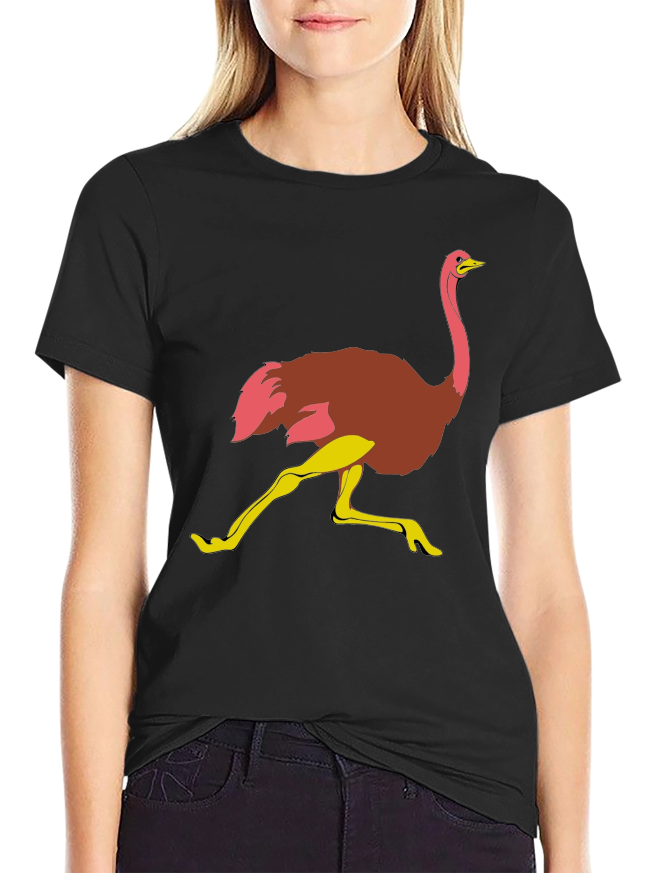 Ostrich Graphic Tee - Quirky Mens Black T-Shirt