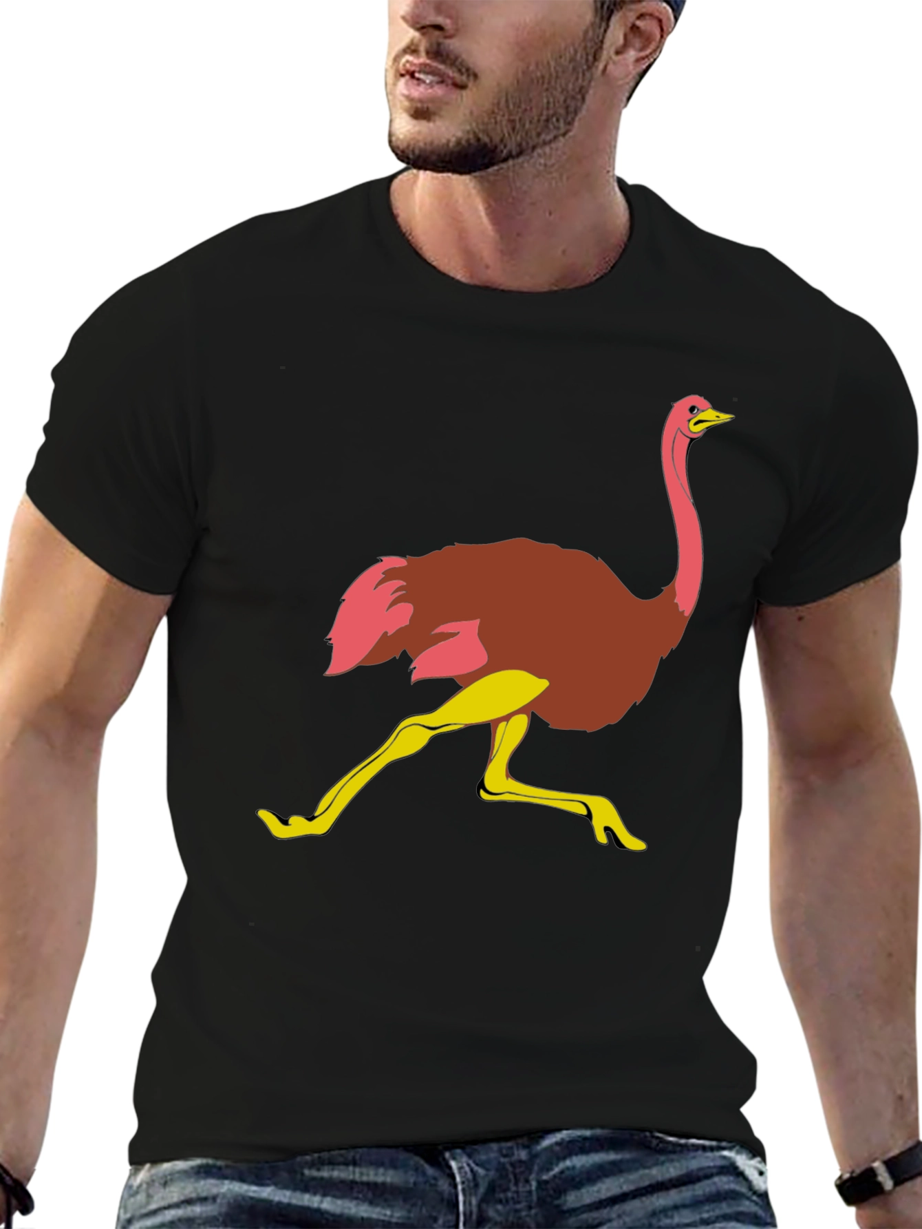 Ostrich Graphic Tee - Quirky Mens Black T-Shirt