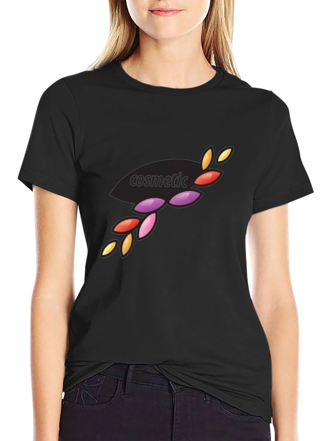 Stylish Black Cosmetic Design T-Shirt