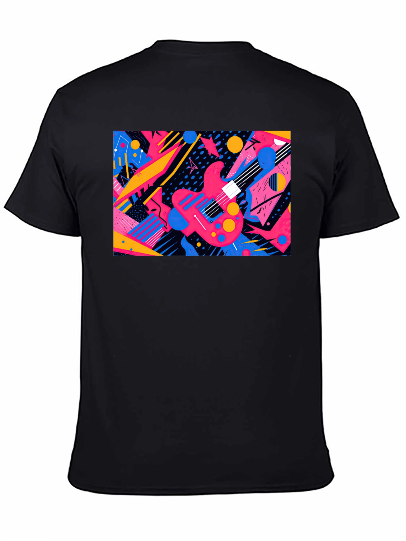 Retro Guitar Graphic T-Shirt - Black Cotton Blend