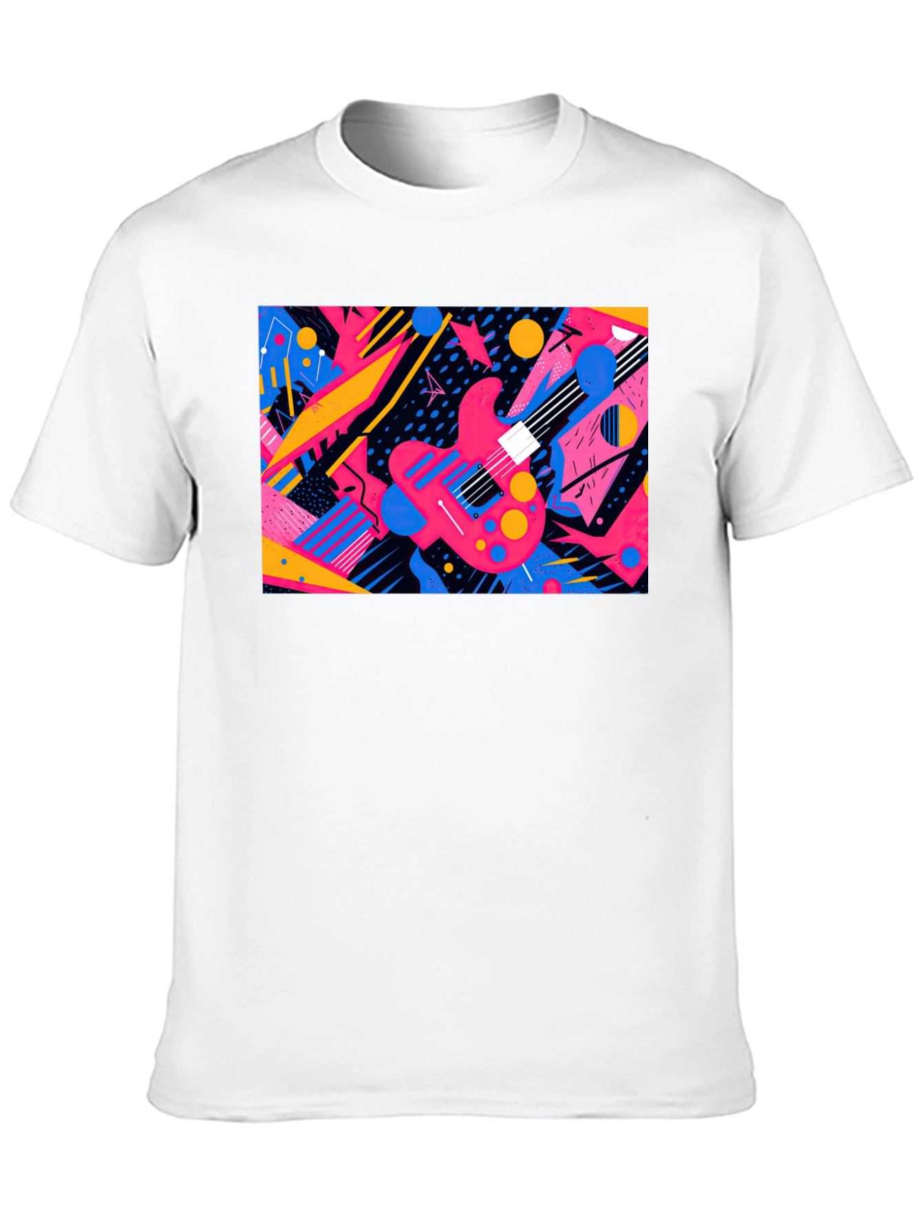 Retro Guitar Graphic T-Shirt - Black Cotton Blend