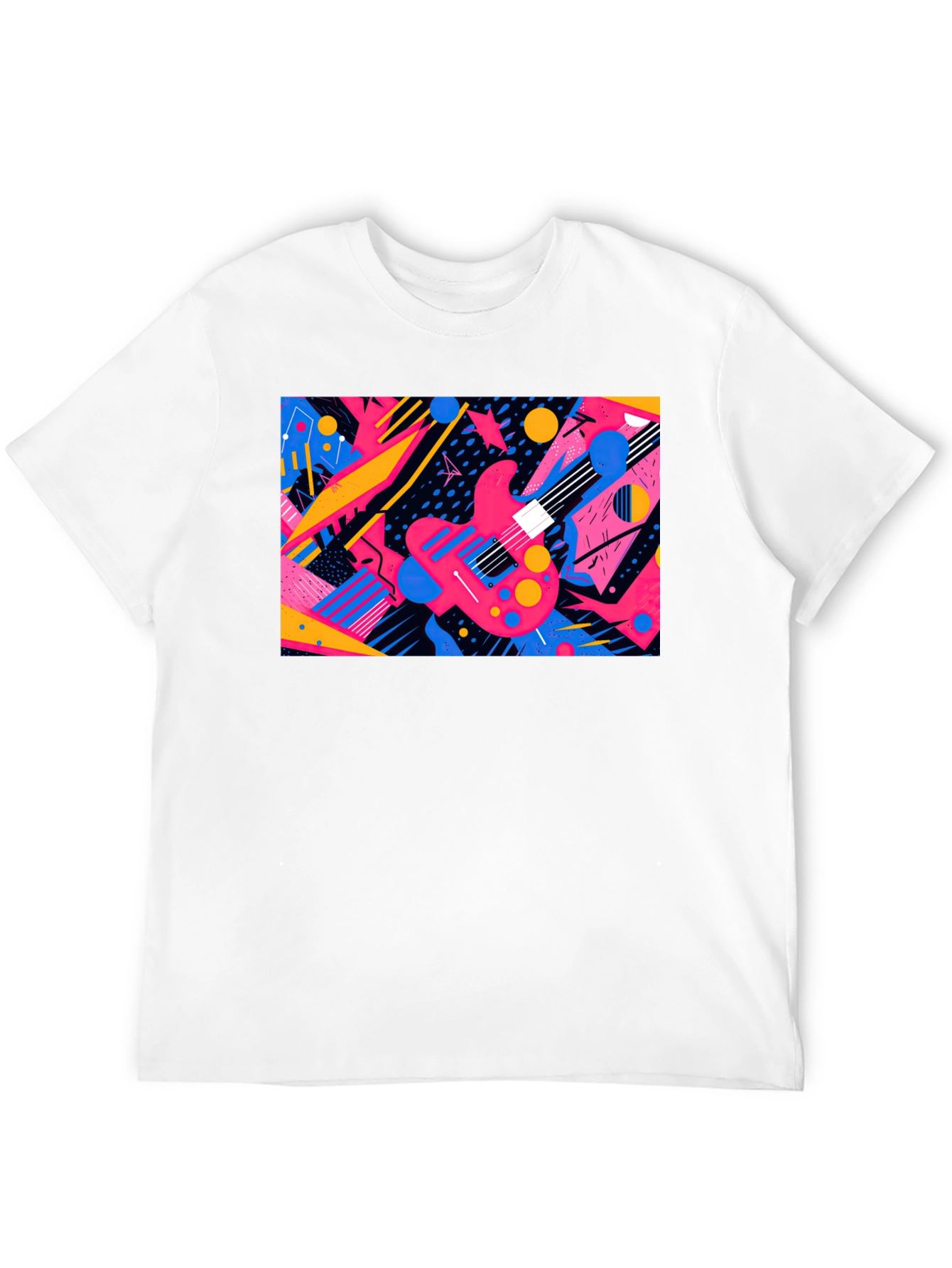 Retro Guitar Graphic T-Shirt - Black Cotton Blend