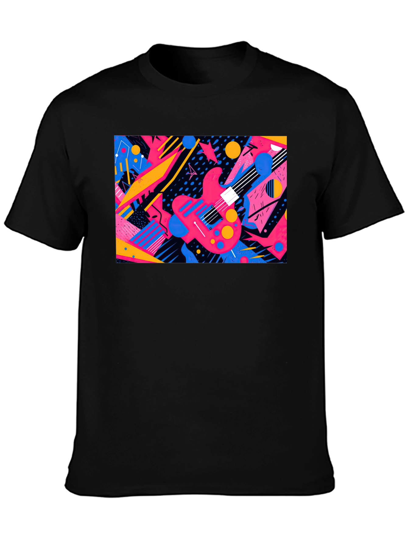 Retro Guitar Graphic T-Shirt - Black Cotton Blend