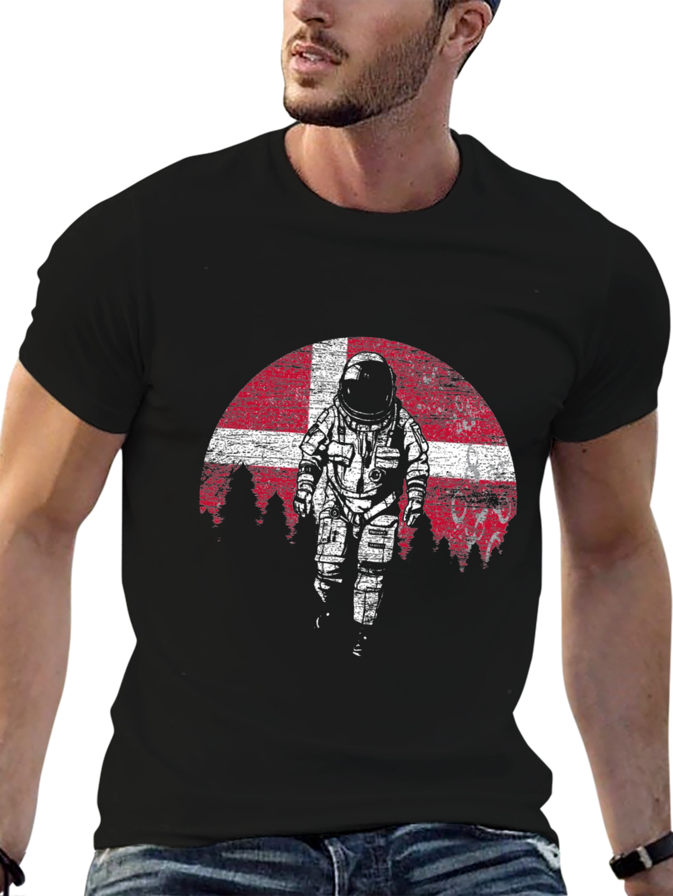 Astronaut Denmark Flag Graphic Tee