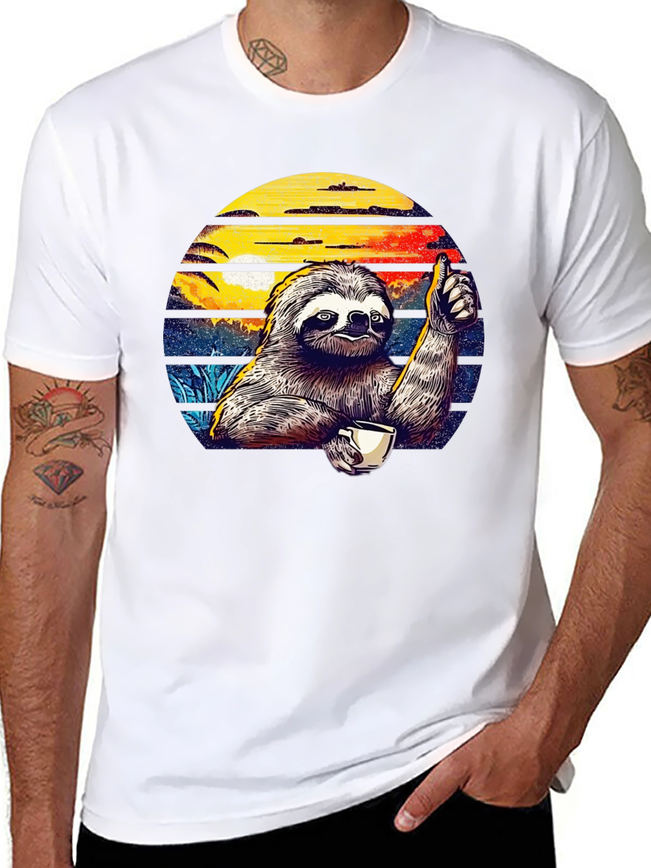 Chill Sloth Coffee T-Shirt - Thumbs Up Design
