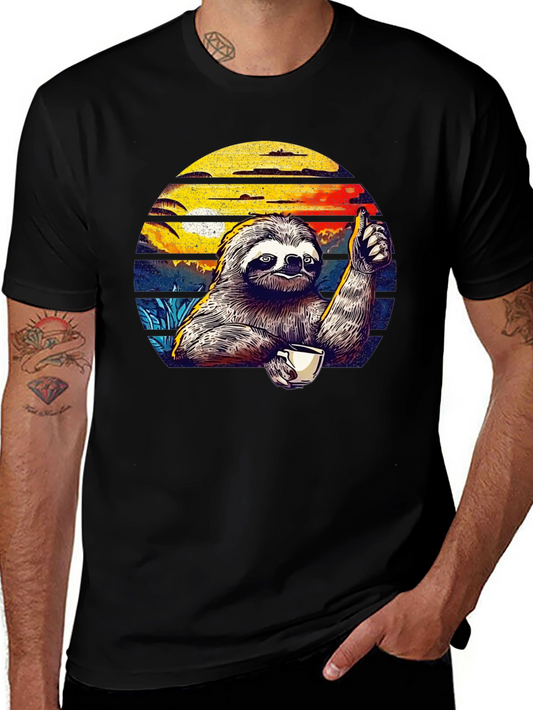 Chill Sloth Coffee T-Shirt - Thumbs Up Design