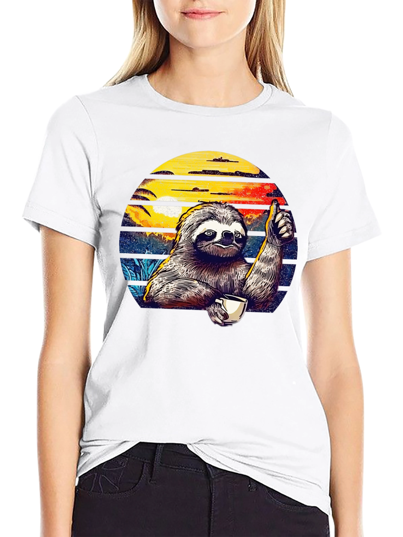 Chill Sloth Coffee T-Shirt - Thumbs Up Design