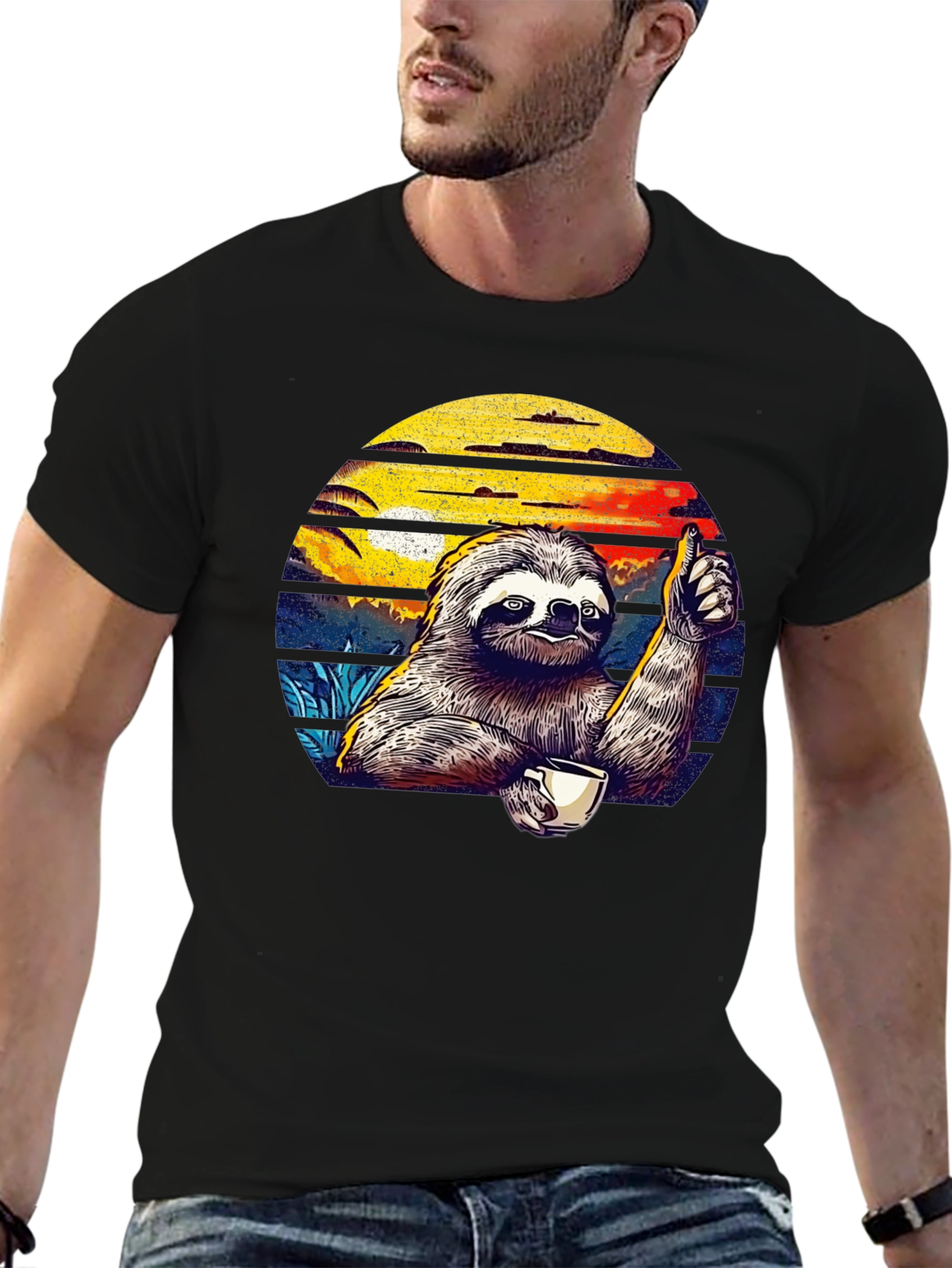 Chill Sloth Coffee T-Shirt - Thumbs Up Design