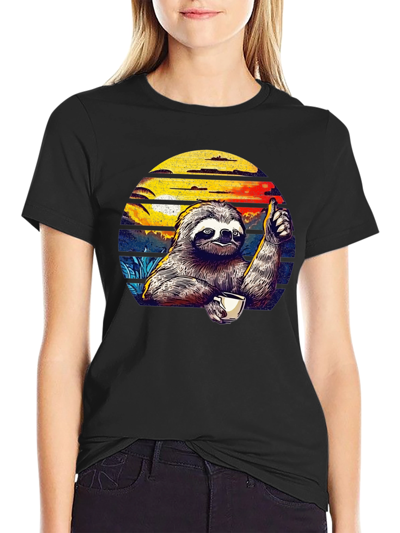 Chill Sloth Coffee T-Shirt - Thumbs Up Design