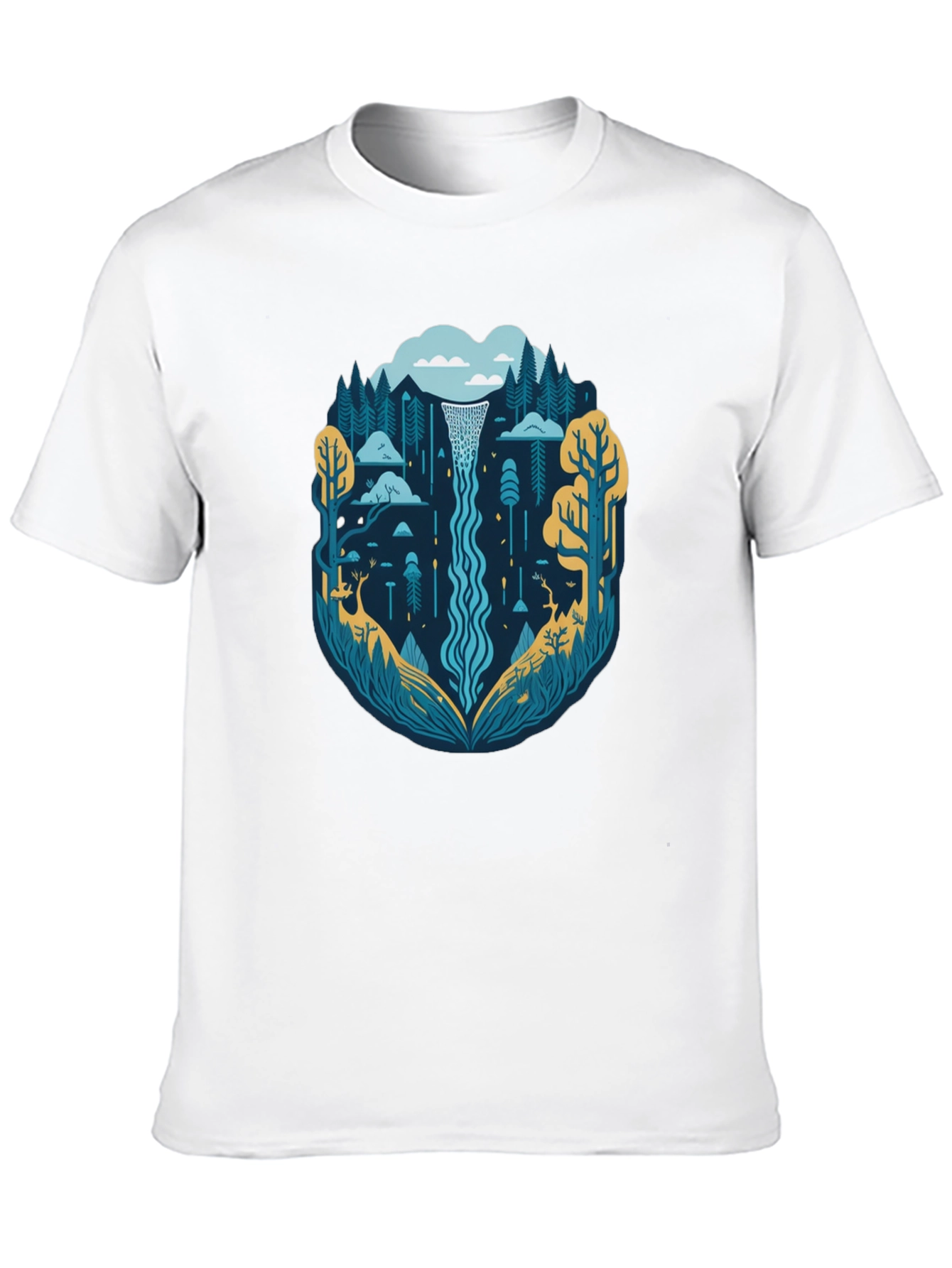 Nature Waterfall Graphic Tee - Stylish Black T-Shirt