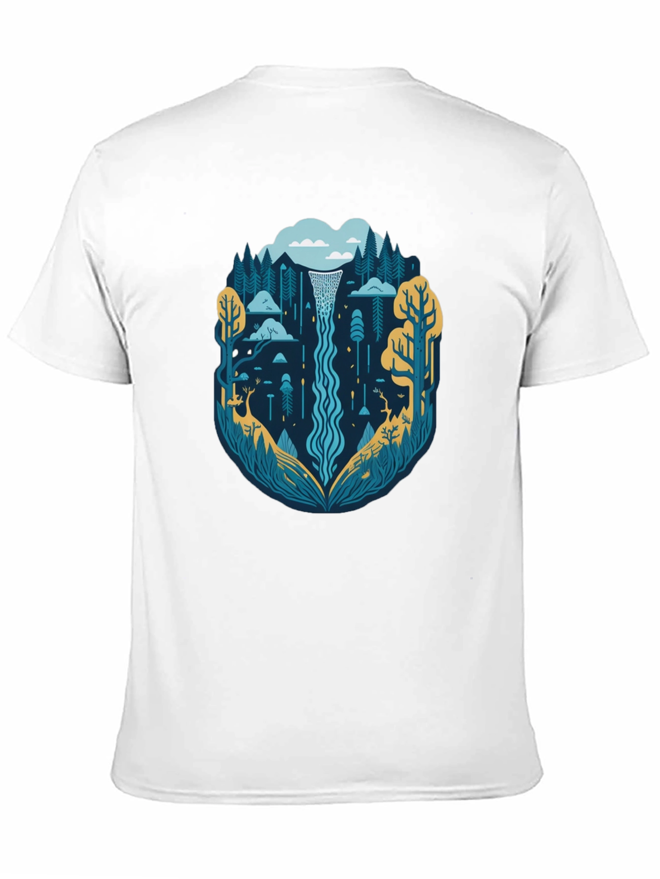 Nature Waterfall Graphic Tee - Stylish Black T-Shirt