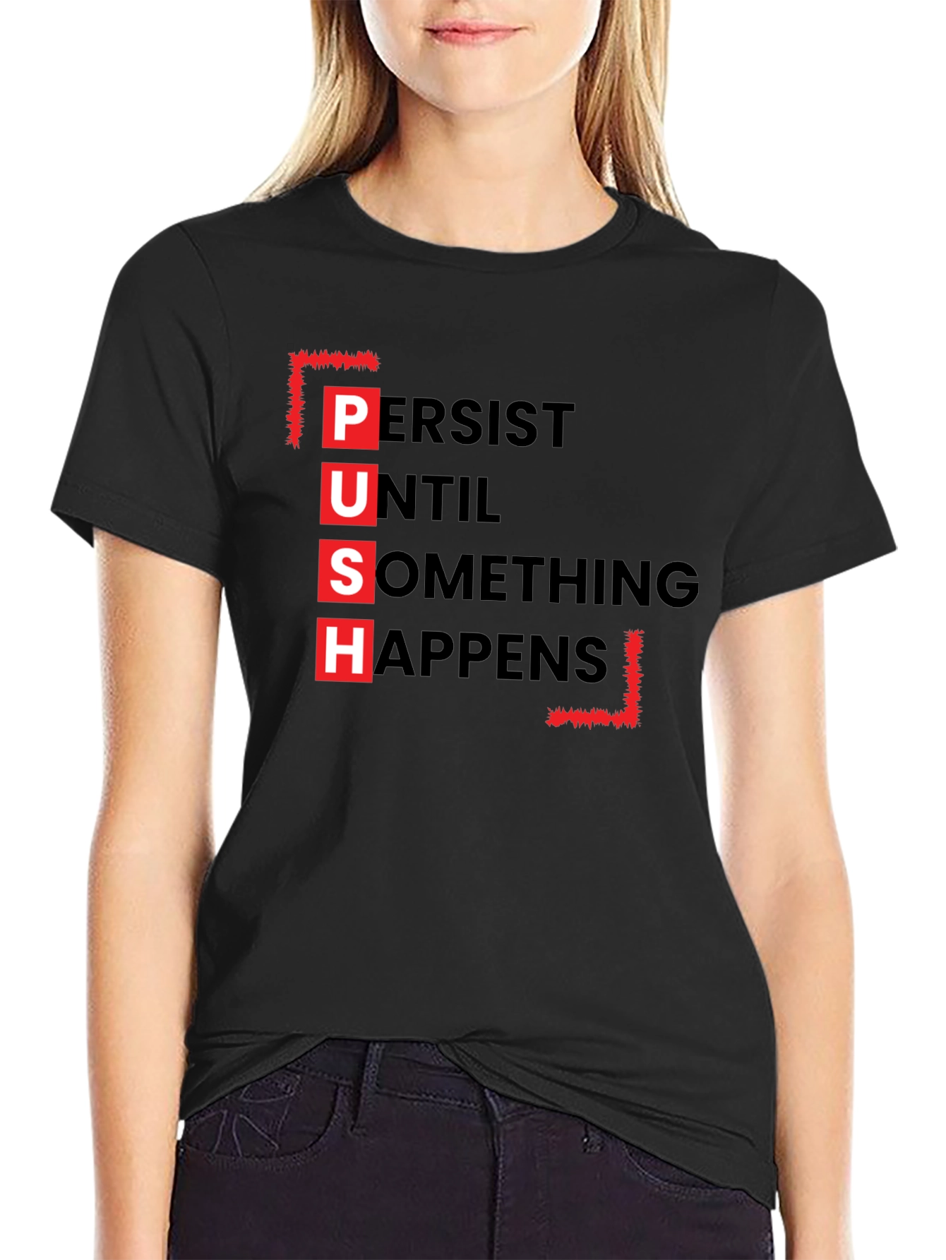 PUSH Graphic Tee - Motivational Black T-Shirt