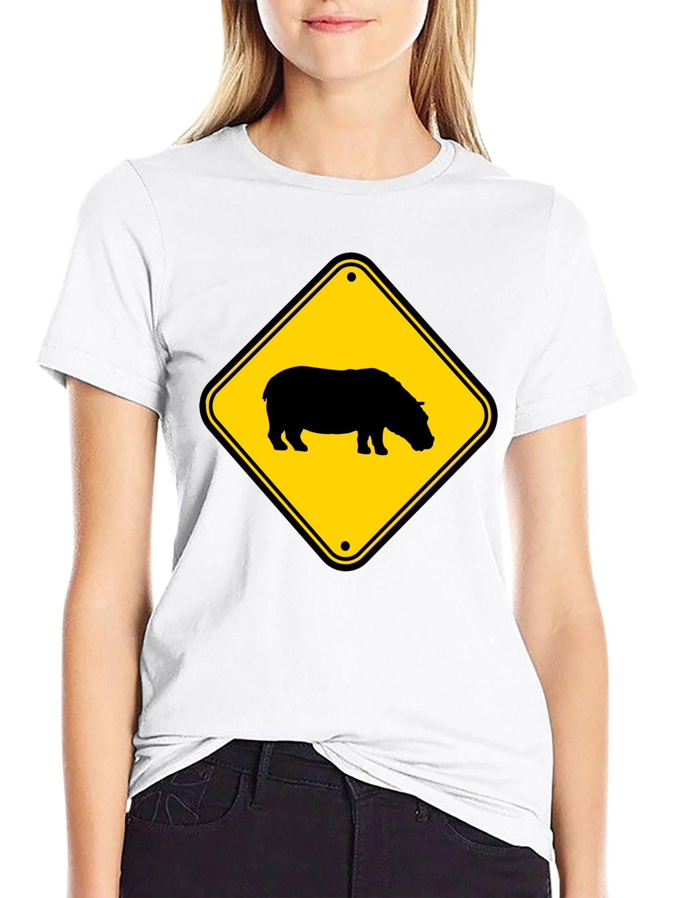 Hippo Crossing Sign Black T-Shirt