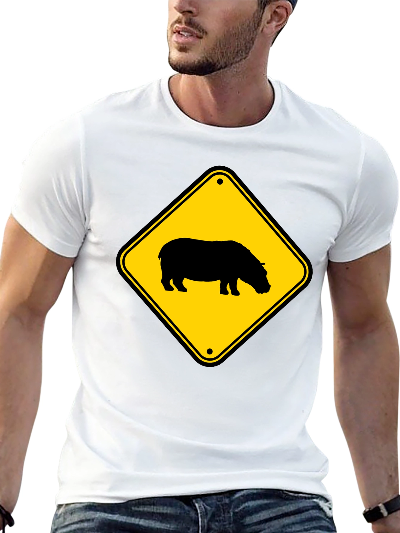 Hippo Crossing Sign Black T-Shirt