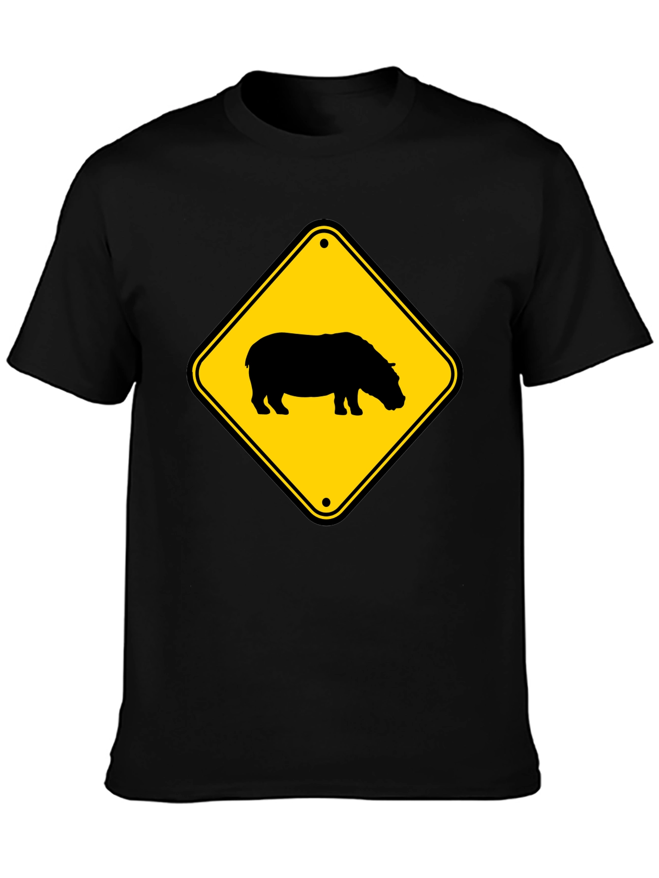 Hippo Crossing Sign Black T-Shirt