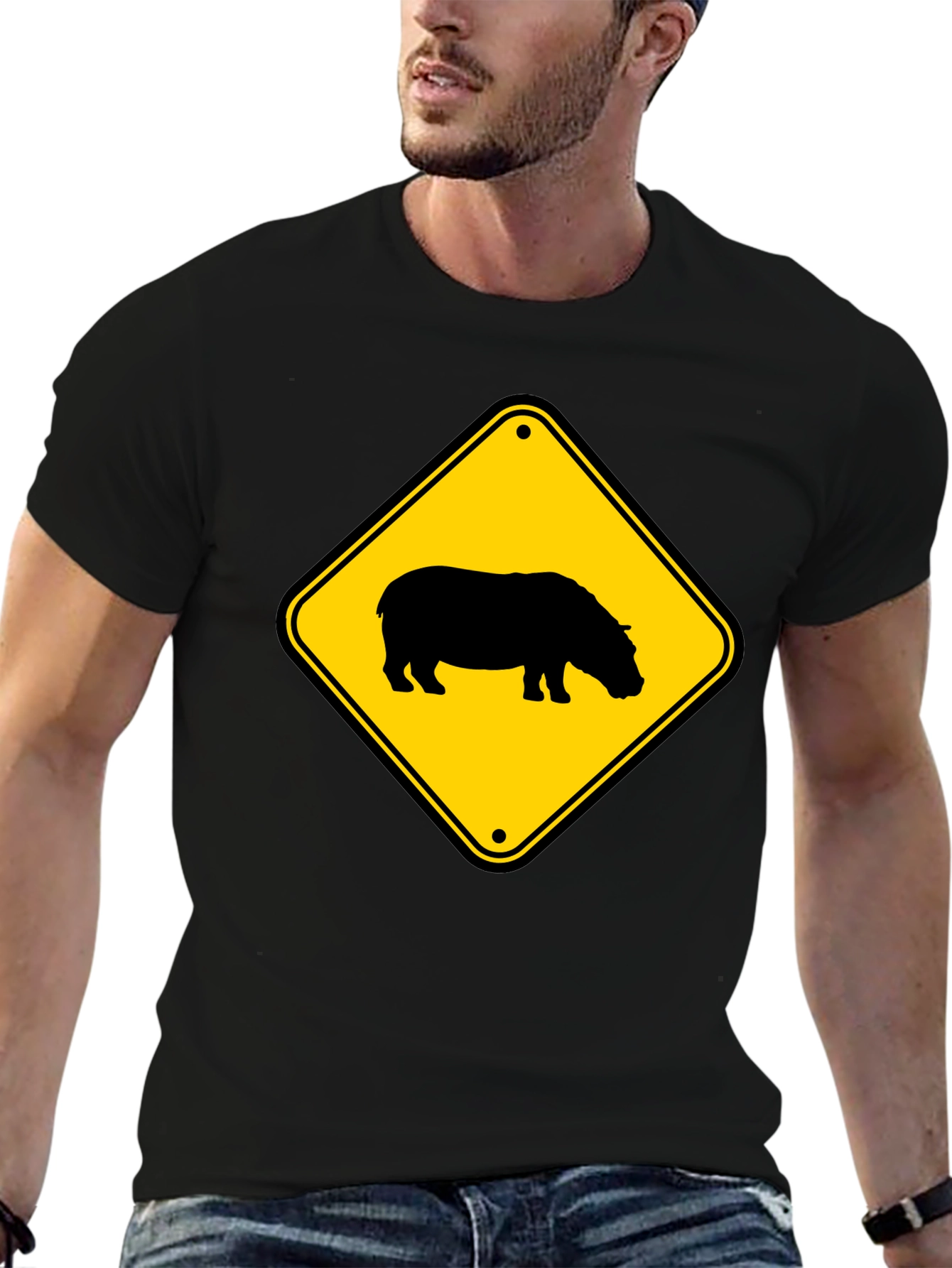 Hippo Crossing Sign Black T-Shirt