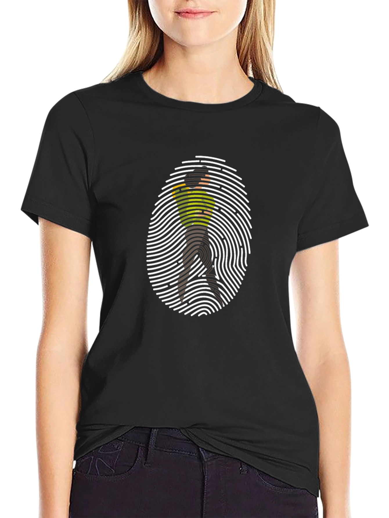 Fingerprint Silhouette Graphic Tee - Black Cotton Casual Wear