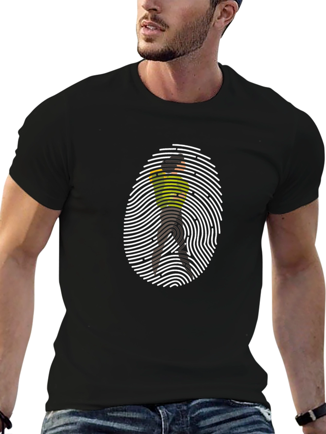 Fingerprint Silhouette Graphic Tee - Black Cotton Casual Wear