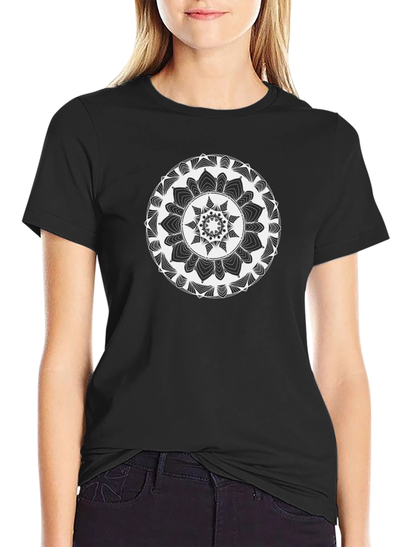 Black Tee with Mandala Design