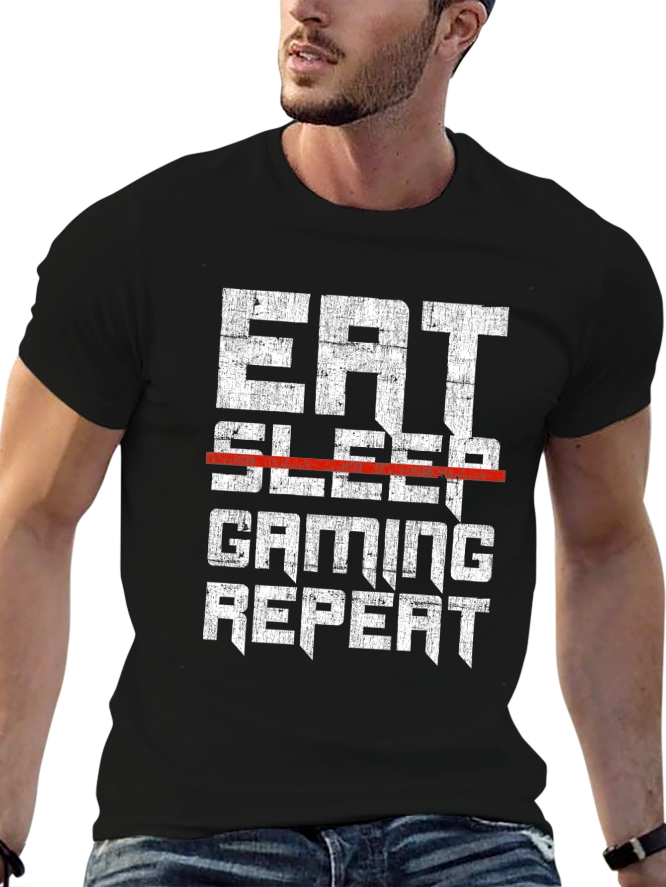 Eat Sleep Gaming Repeat Mens Black T-Shirt