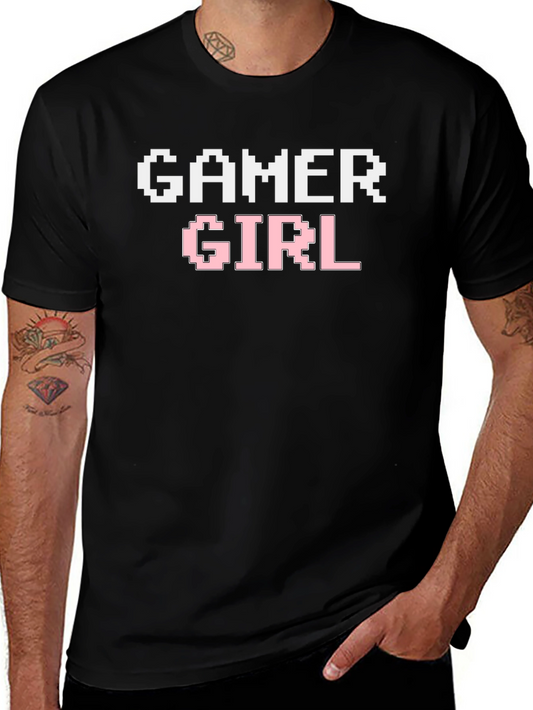 Gamer Girl Pixel Art Black T-Shirt