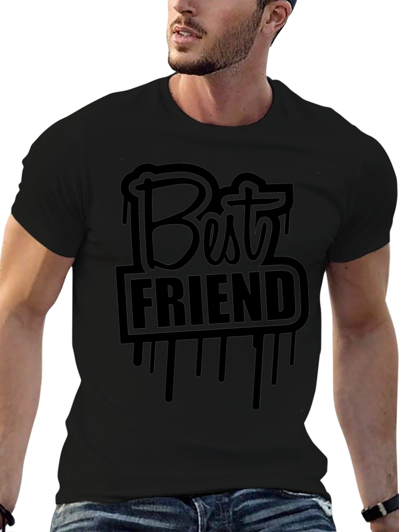 Best Friend Graphic Print T-Shirt - Casual Black Tee