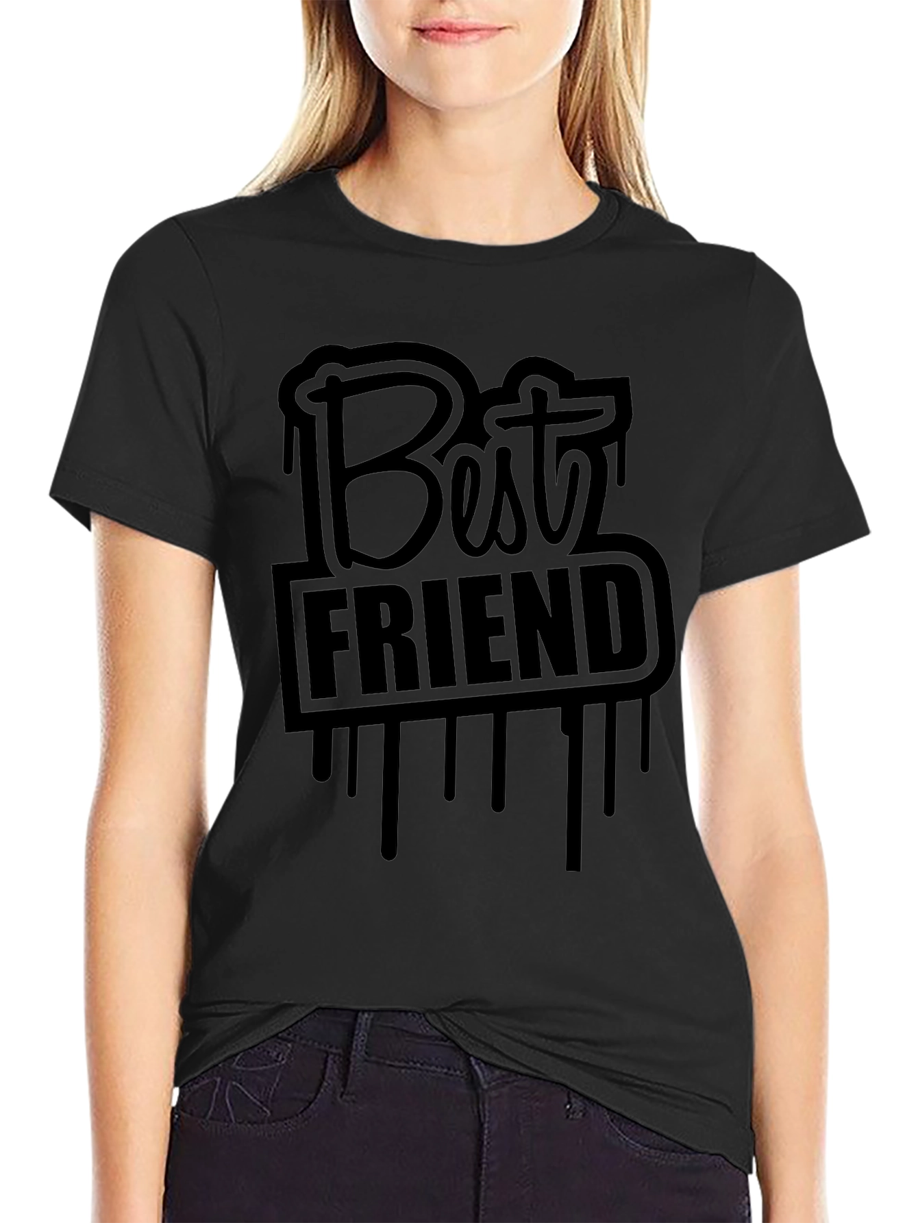 Best Friend Graphic Print T-Shirt - Casual Black Tee