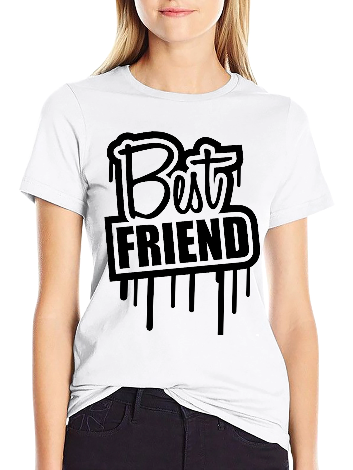 Best Friend Graphic Print T-Shirt - Casual Black Tee