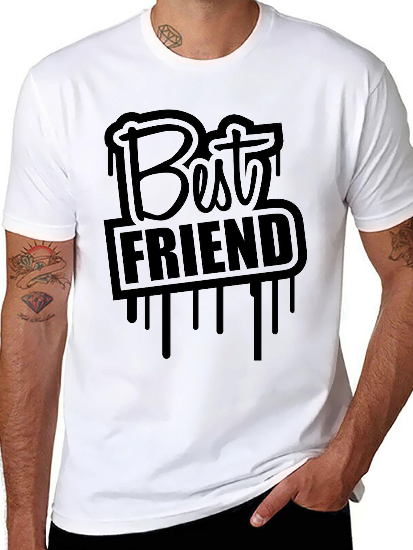Best Friend Graphic Print T-Shirt - Casual Black Tee