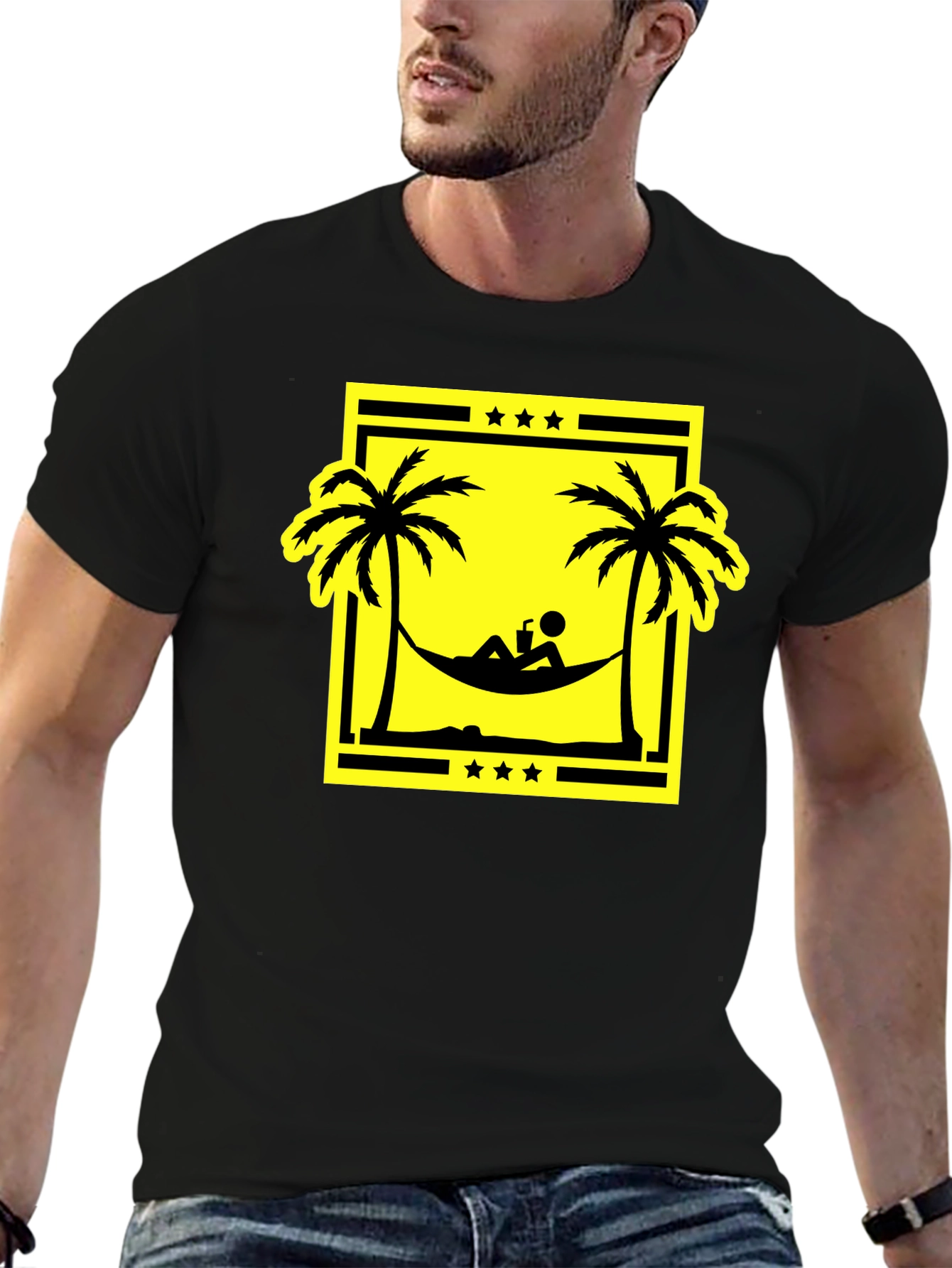 Relaxing Beach Hammock Graphic Tee - Black