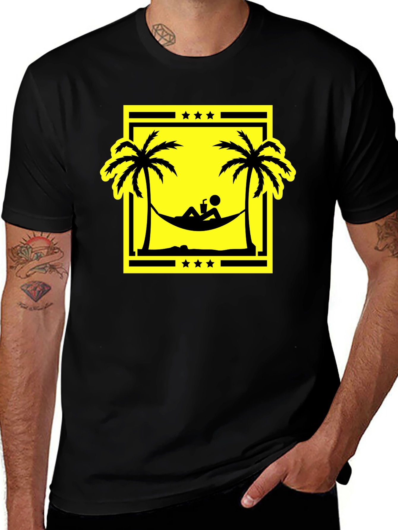 Relaxing Beach Hammock Graphic Tee - Black