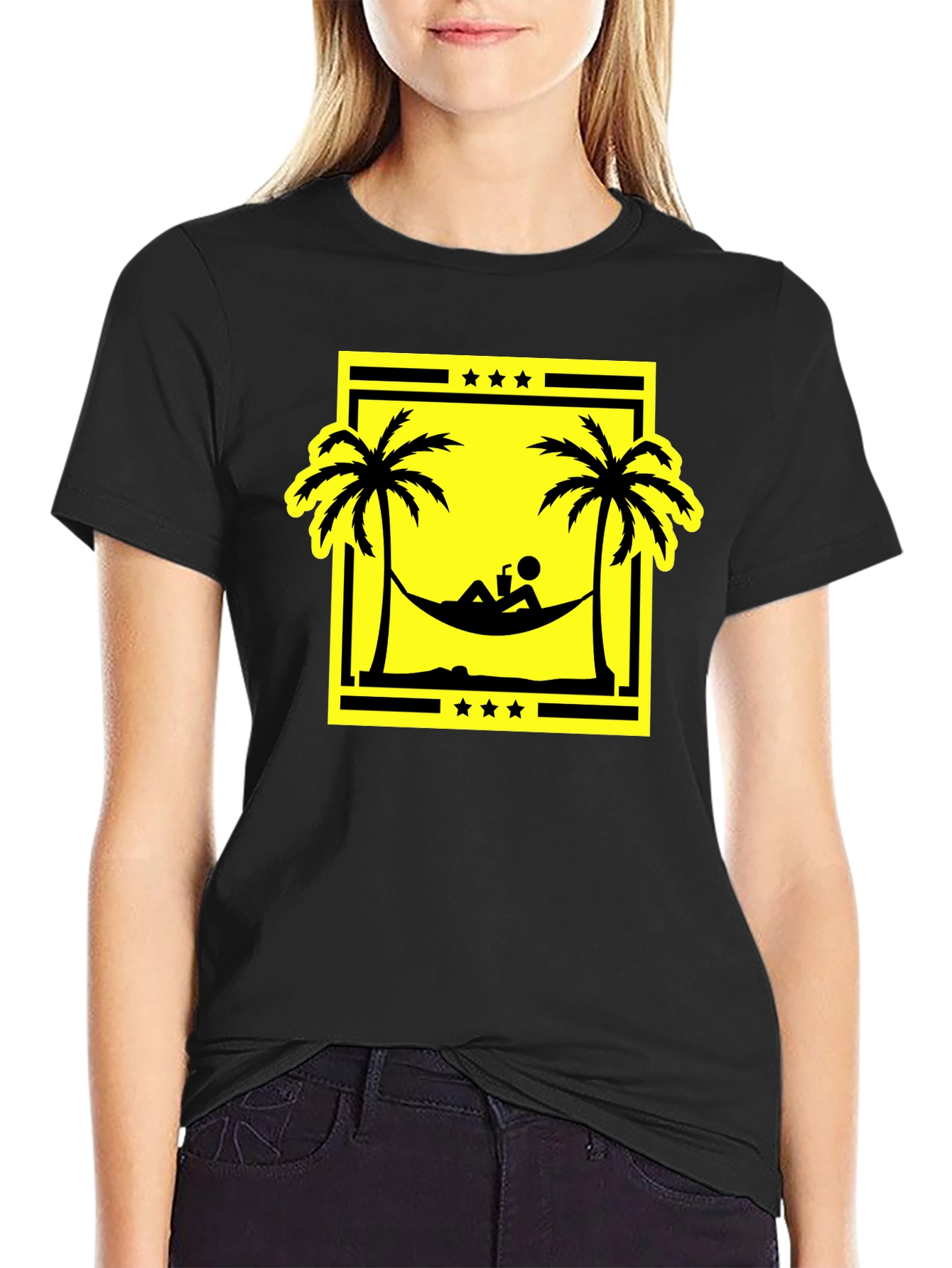 Relaxing Beach Hammock Graphic Tee - Black
